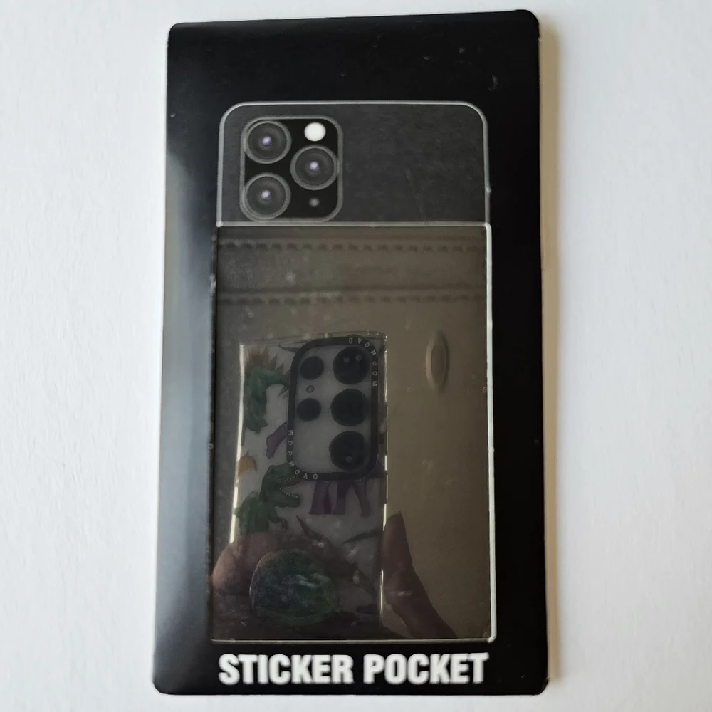 Adhesive Sticker Pocket / Wallet for Smartphone (BLACK FAUX LEATHER)